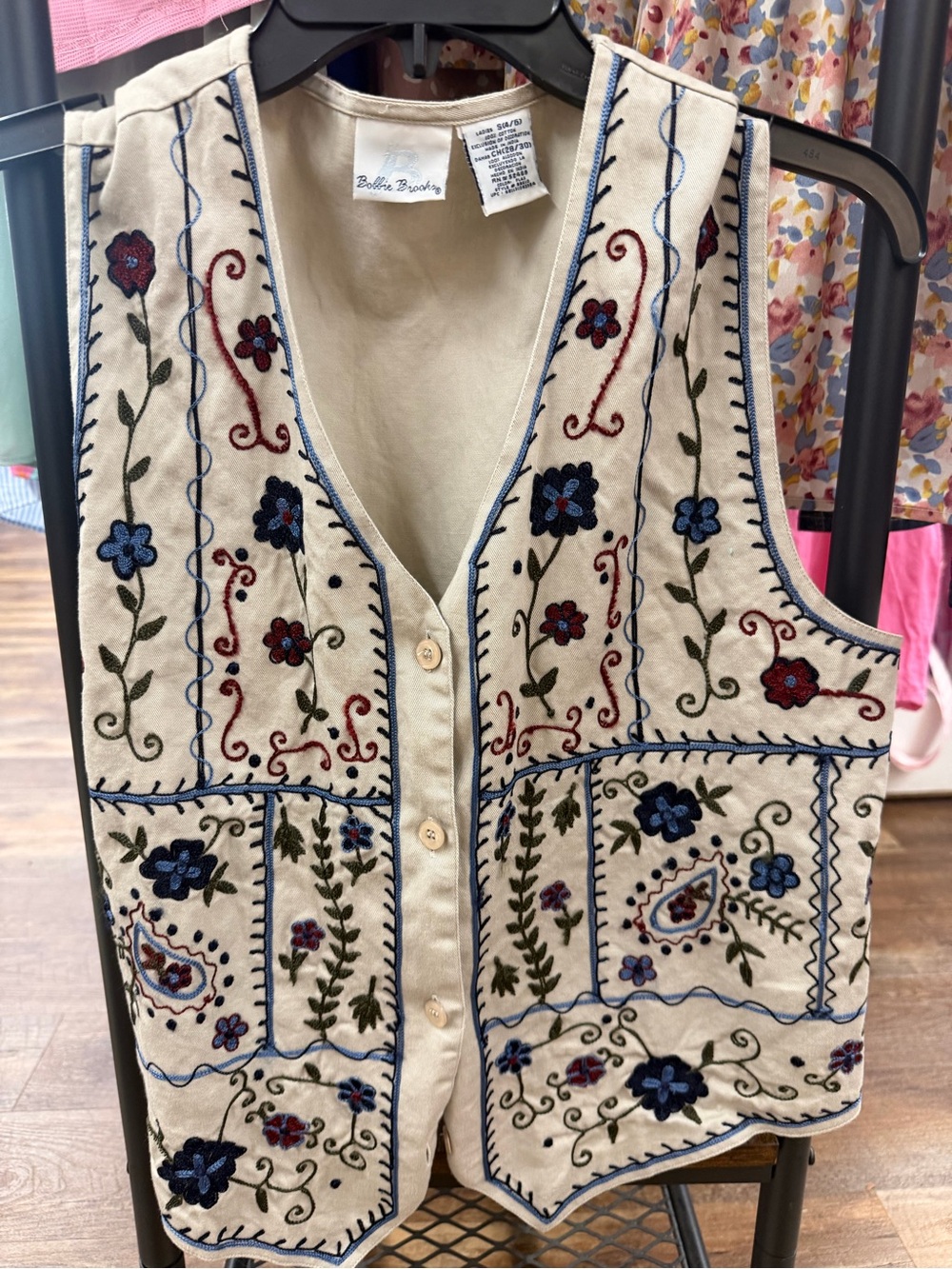 Boho vintage Embroidered Cream Vest with Floral Detailing